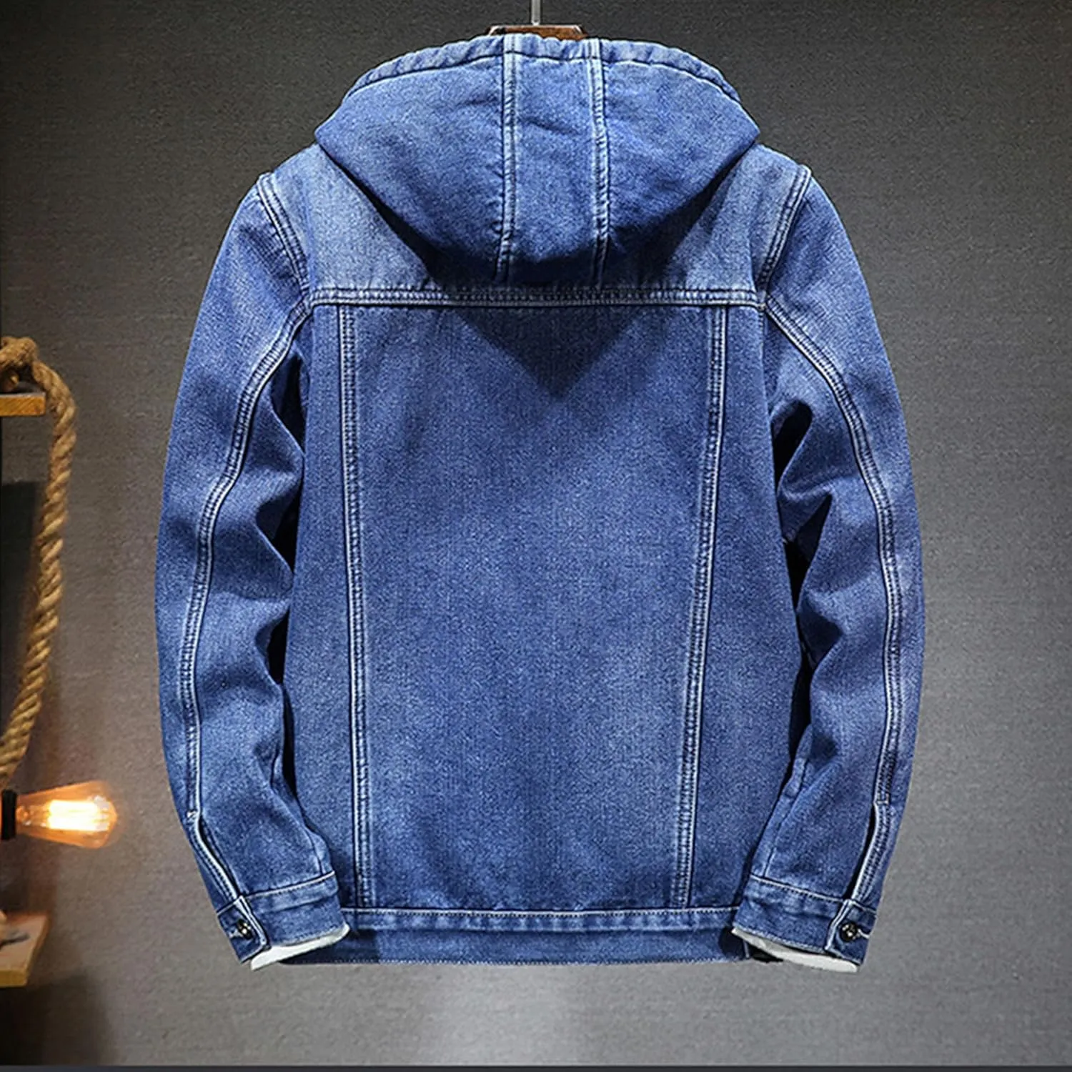 JEKE-DG Hoodie Jean Jacket for Men Long Sleeve Slim Fit Casual Denim Jacket Distressed Trucker Outwear with Hood