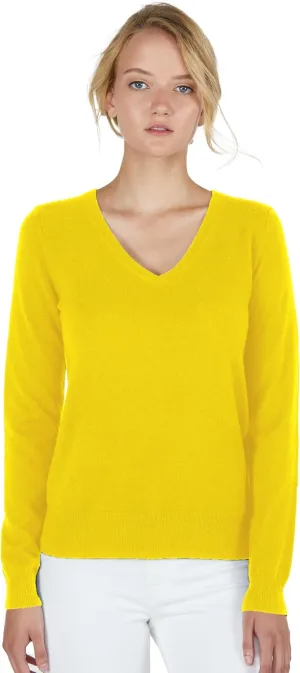 JENNIE LIU Women's 100% Pure Cashmere Long Sleeve Pullover V Neck Sweater