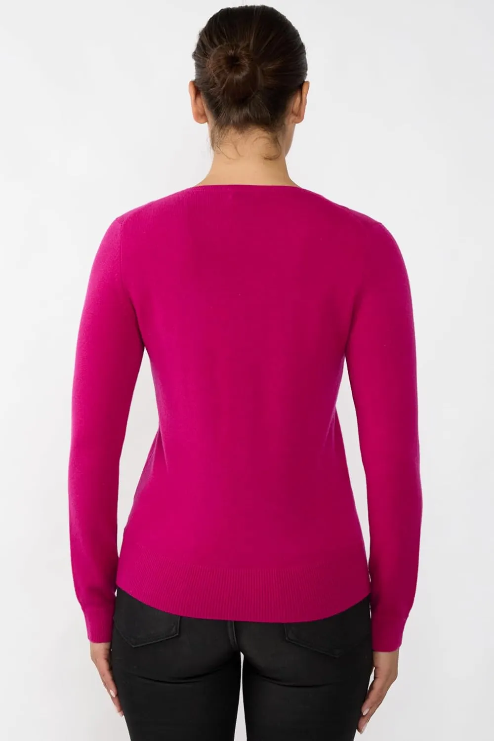 JENNIE LIU Women's 100% Pure Cashmere Long Sleeve Pullover V Neck Sweater