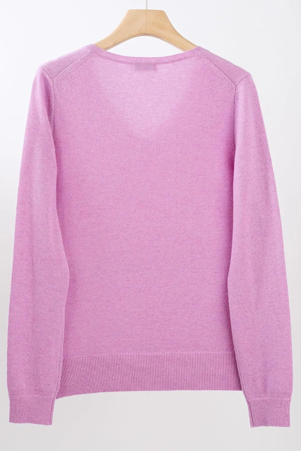 JENNIE LIU Women's 100% Pure Cashmere Long Sleeve Pullover V Neck Sweater