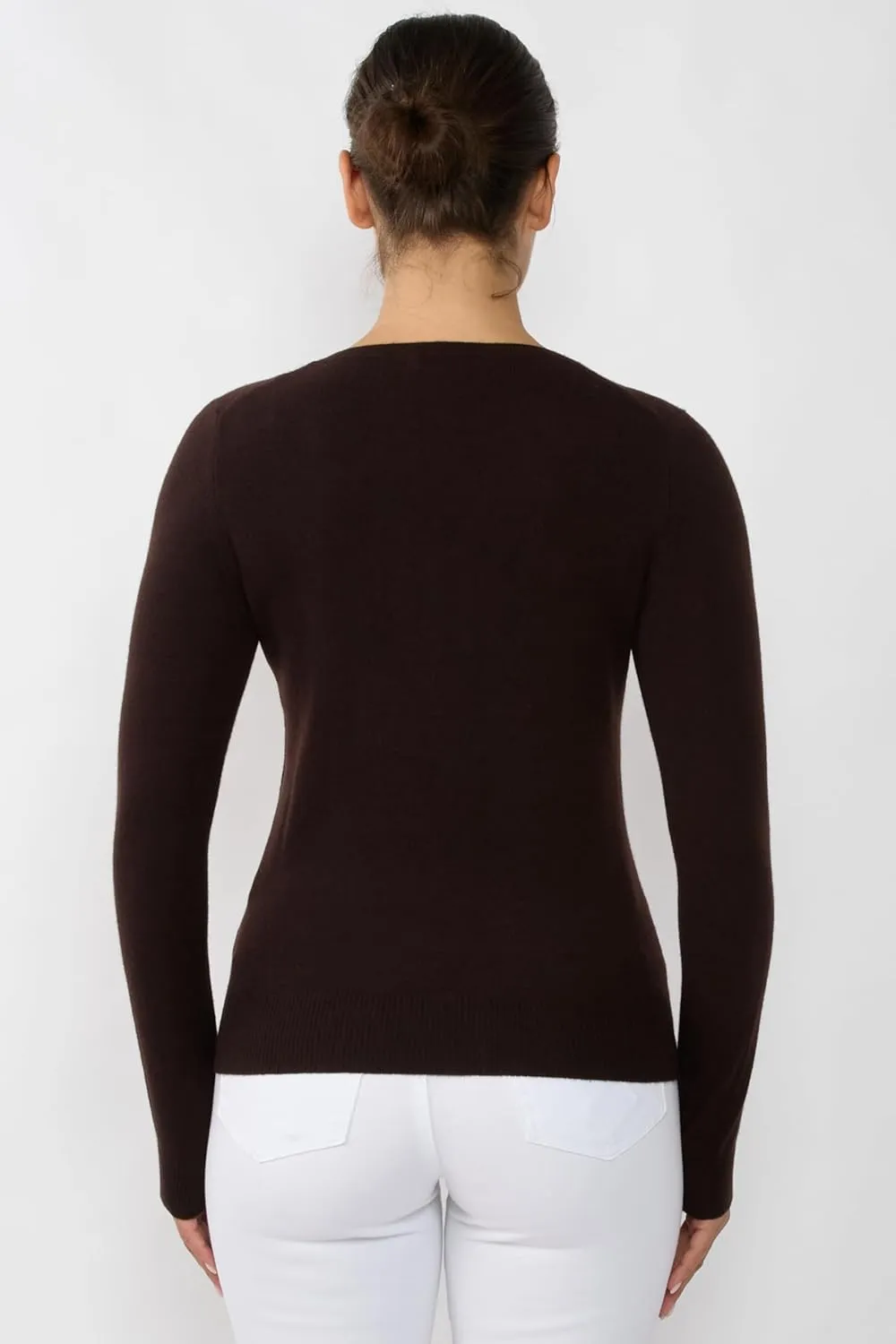 JENNIE LIU Women's 100% Pure Cashmere Long Sleeve Pullover V Neck Sweater