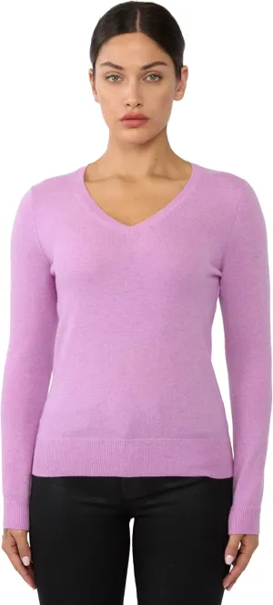JENNIE LIU Women's 100% Pure Cashmere Long Sleeve Pullover V Neck Sweater