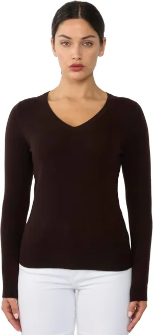 JENNIE LIU Women's 100% Pure Cashmere Long Sleeve Pullover V Neck Sweater