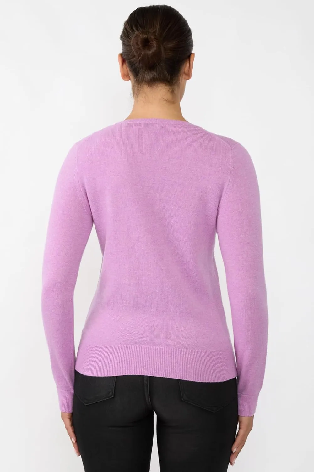 JENNIE LIU Women's 100% Pure Cashmere Long Sleeve Pullover V Neck Sweater