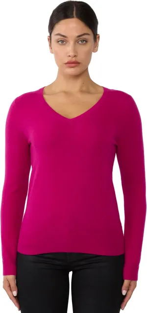 JENNIE LIU Women's 100% Pure Cashmere Long Sleeve Pullover V Neck Sweater