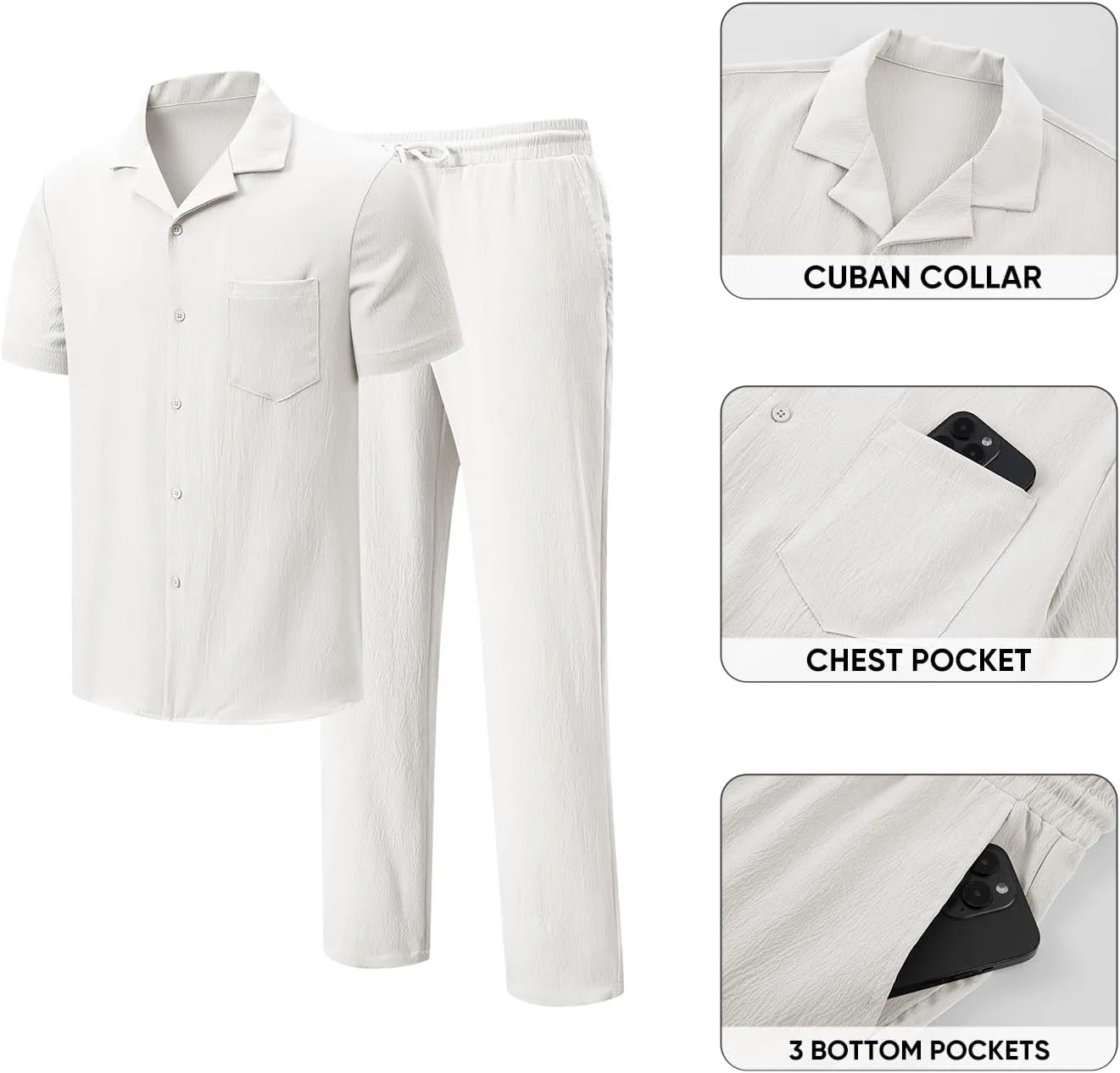 JMIERR Men 2 Piece Beach Vacation Outfit Pants Set Summer Cool Short Sleeve Casual Shirts
