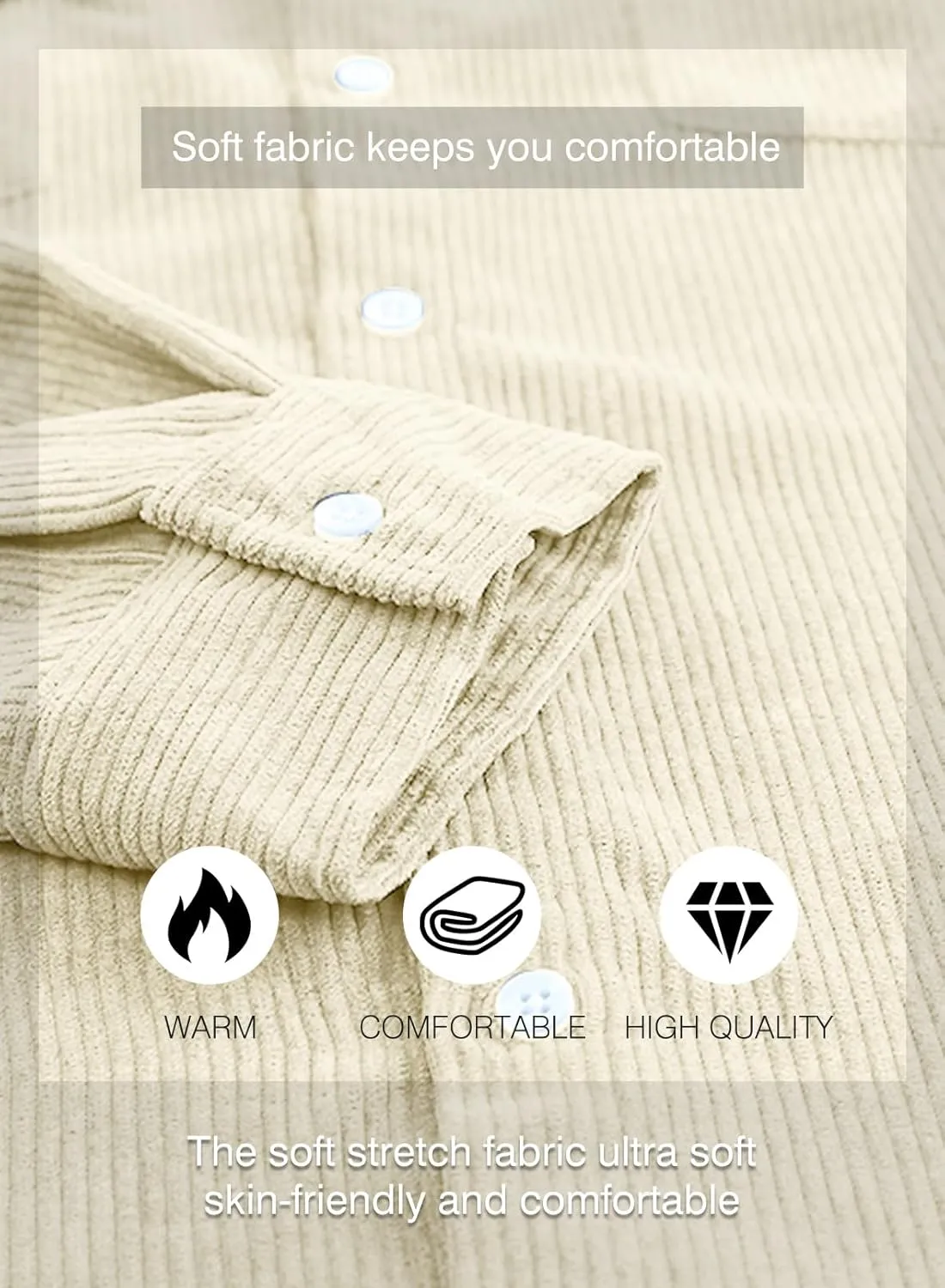JMIERR Men's Corduroy Button Down Shirts Casual Long Sleeve Shacket Jacket with Flap Pockets