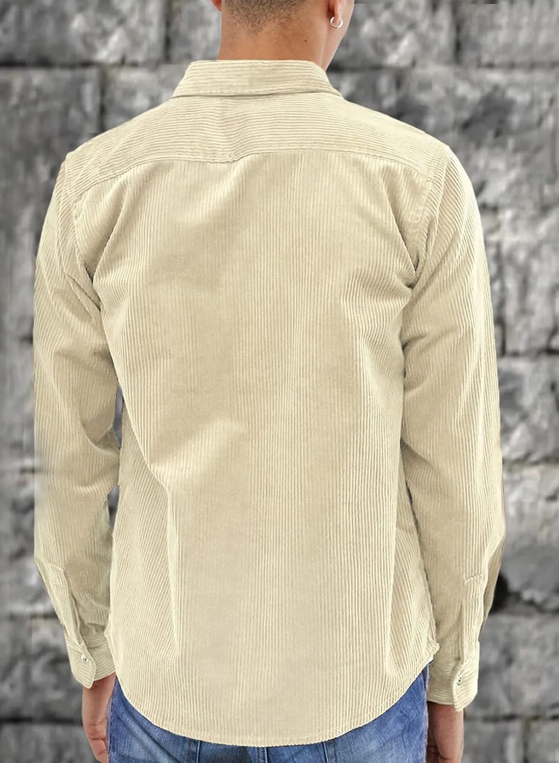 JMIERR Men's Corduroy Button Down Shirts Casual Long Sleeve Shacket Jacket with Flap Pockets