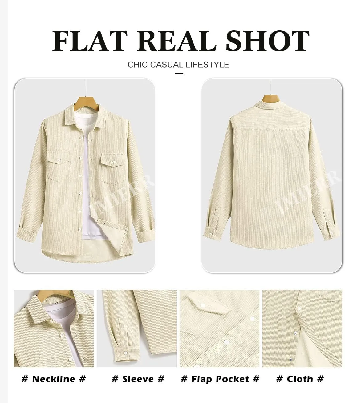JMIERR Men's Corduroy Button Down Shirts Casual Long Sleeve Shacket Jacket with Flap Pockets