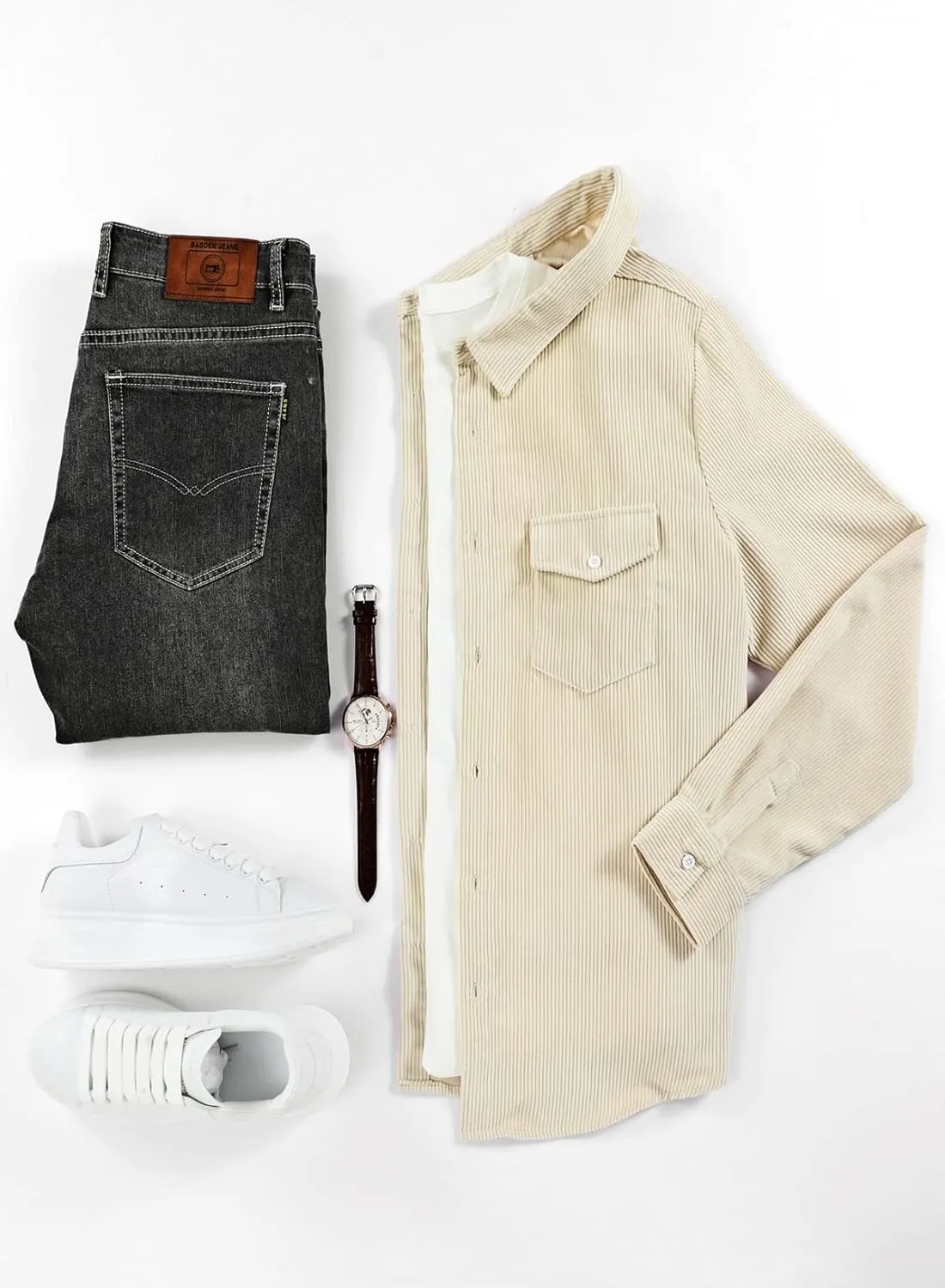 JMIERR Men's Corduroy Button Down Shirts Casual Long Sleeve Shacket Jacket with Flap Pockets