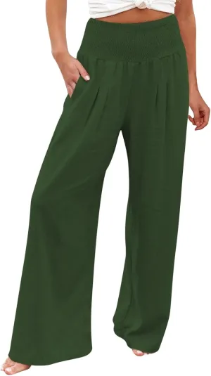 JOYO Womens Cotton Linen Straight Trousers High Waist Casual Wide Leg Long Palazzo Pants Work Casual Flowy Dress Pants