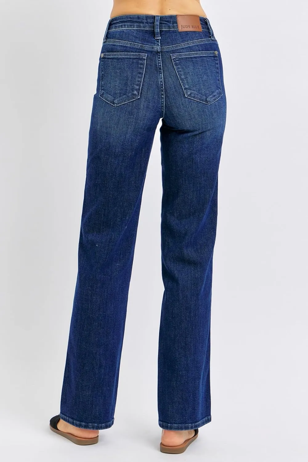 Judy Blue Women's Mid Rise Tummy Control Straight Jeans, Stretch Denim Comfort Fit for Everyday Wear - 88861