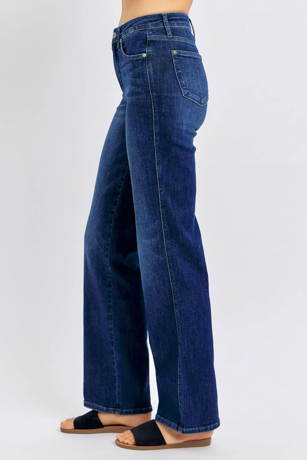 Judy Blue Women's Mid Rise Tummy Control Straight Jeans, Stretch Denim Comfort Fit for Everyday Wear - 88861
