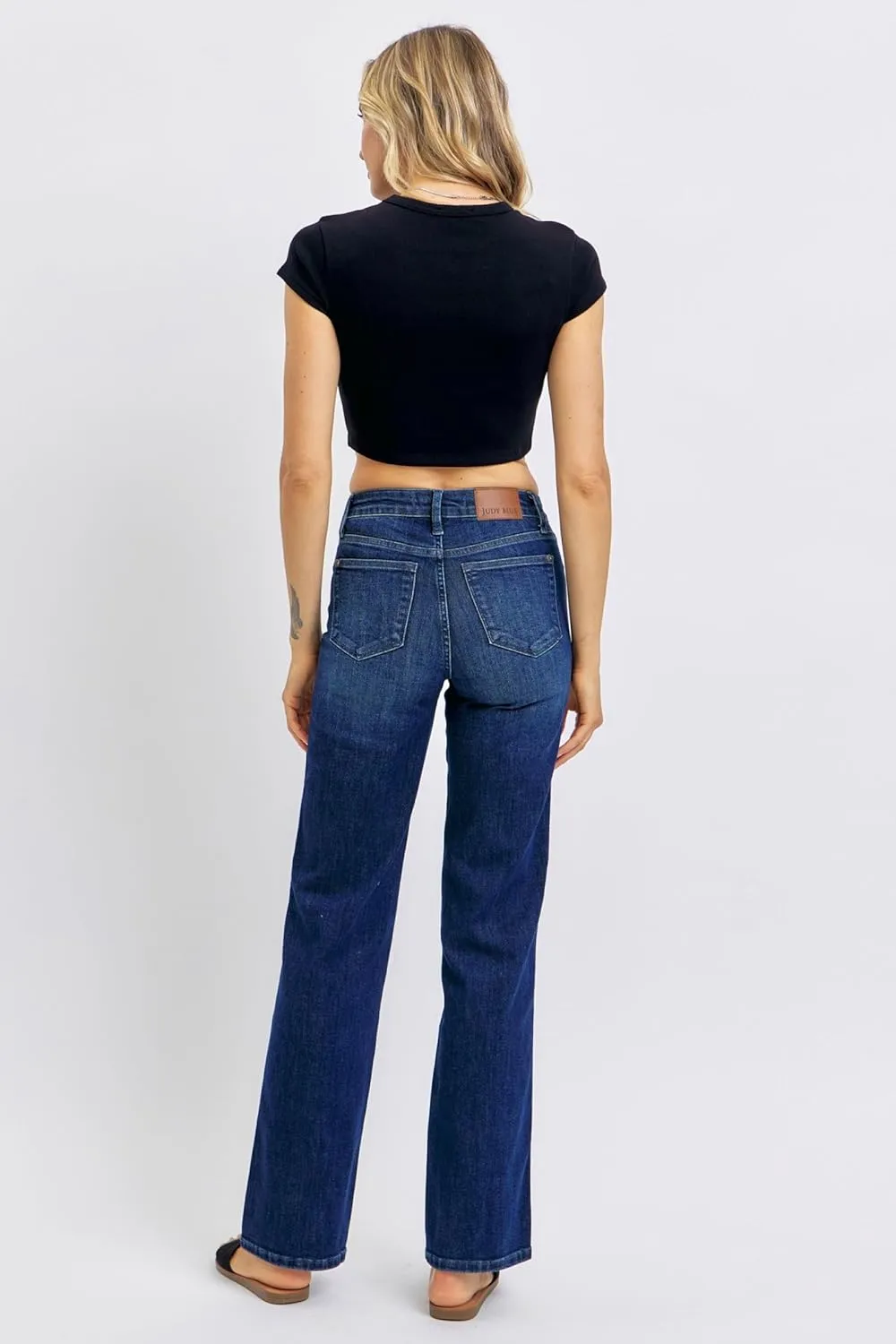 Judy Blue Women's Mid Rise Tummy Control Straight Jeans, Stretch Denim Comfort Fit for Everyday Wear - 88861