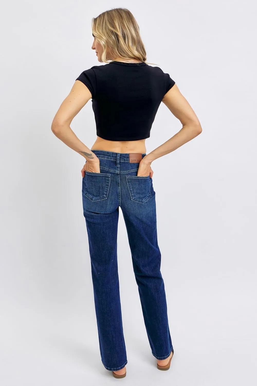 Judy Blue Women's Mid Rise Tummy Control Straight Jeans, Stretch Denim Comfort Fit for Everyday Wear - 88861