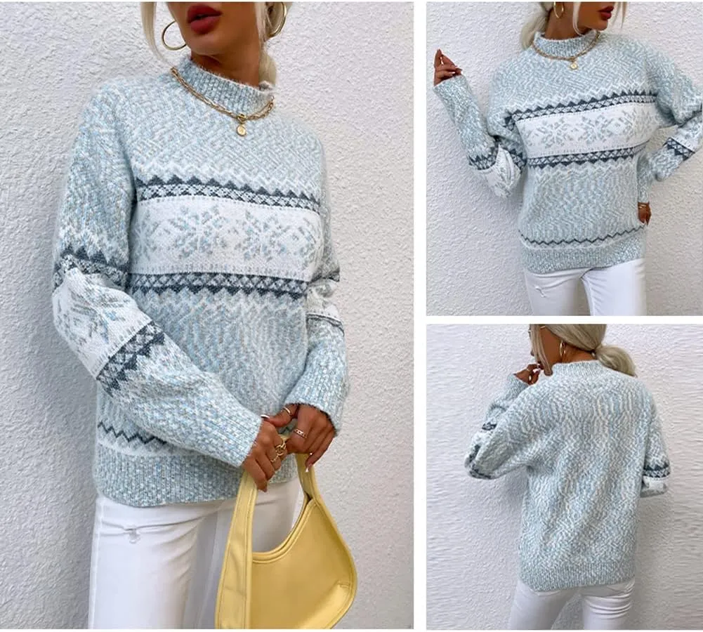 JUNBOON Womens Casual Leopard Print Knitted Pullover Sweaters Long Sleeve Crew Neck Jumper Tops