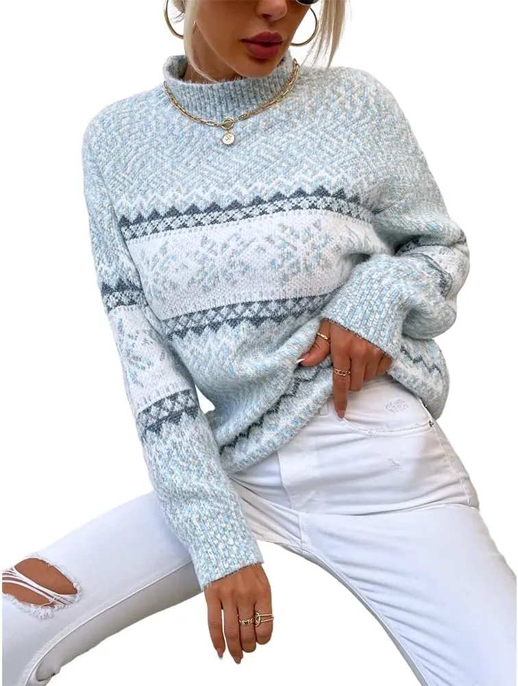 JUNBOON Womens Casual Leopard Print Knitted Pullover Sweaters Long Sleeve Crew Neck Jumper Tops
