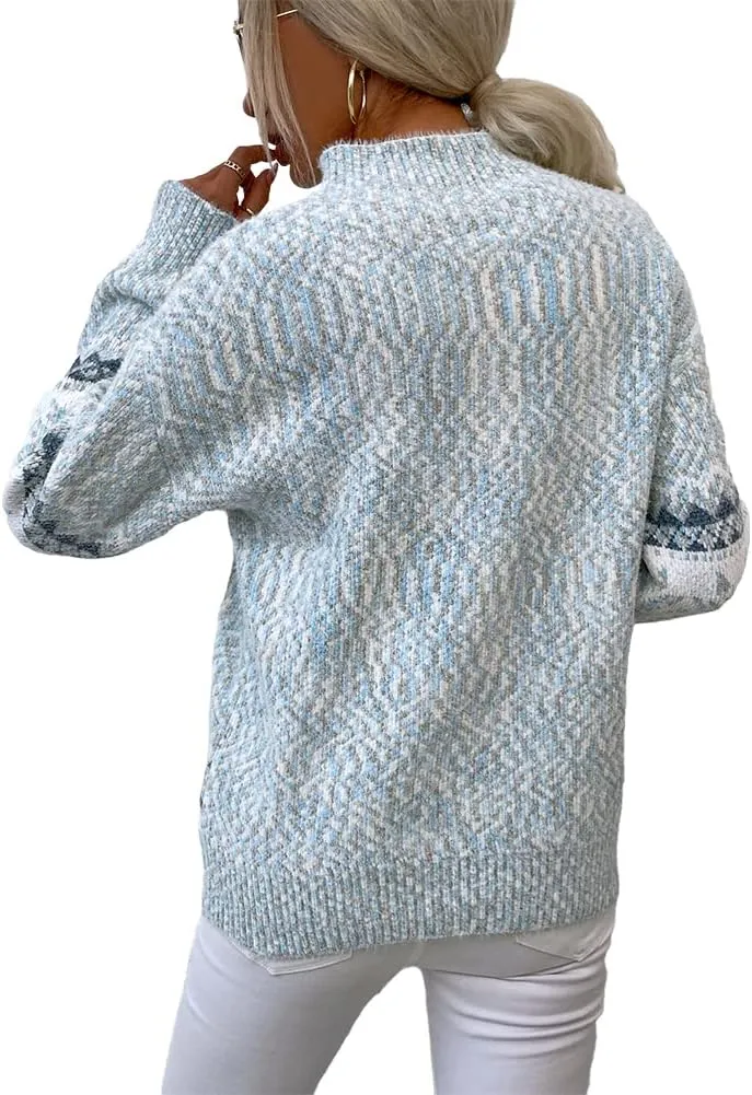 JUNBOON Womens Casual Leopard Print Knitted Pullover Sweaters Long Sleeve Crew Neck Jumper Tops