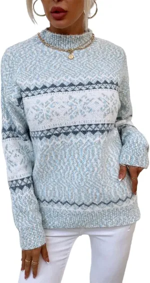 JUNBOON Womens Casual Leopard Print Knitted Pullover Sweaters Long Sleeve Crew Neck Jumper Tops