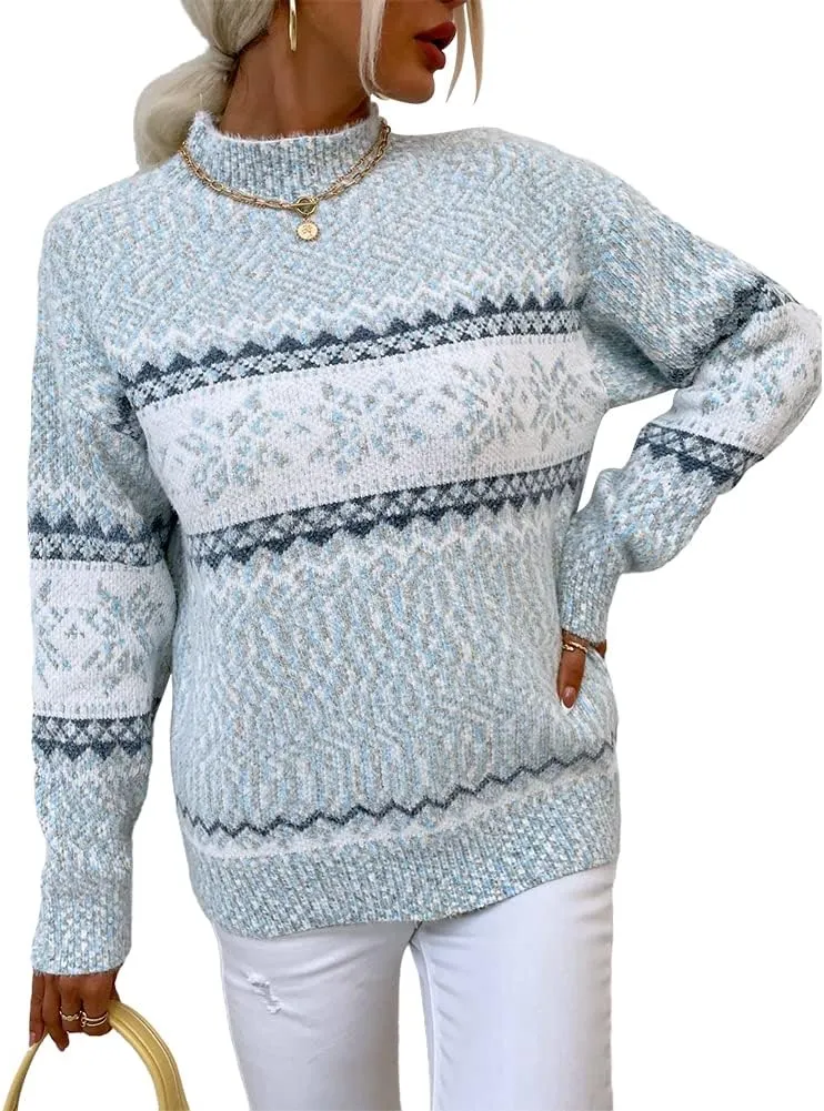 JUNBOON Womens Casual Leopard Print Knitted Pullover Sweaters Long Sleeve Crew Neck Jumper Tops
