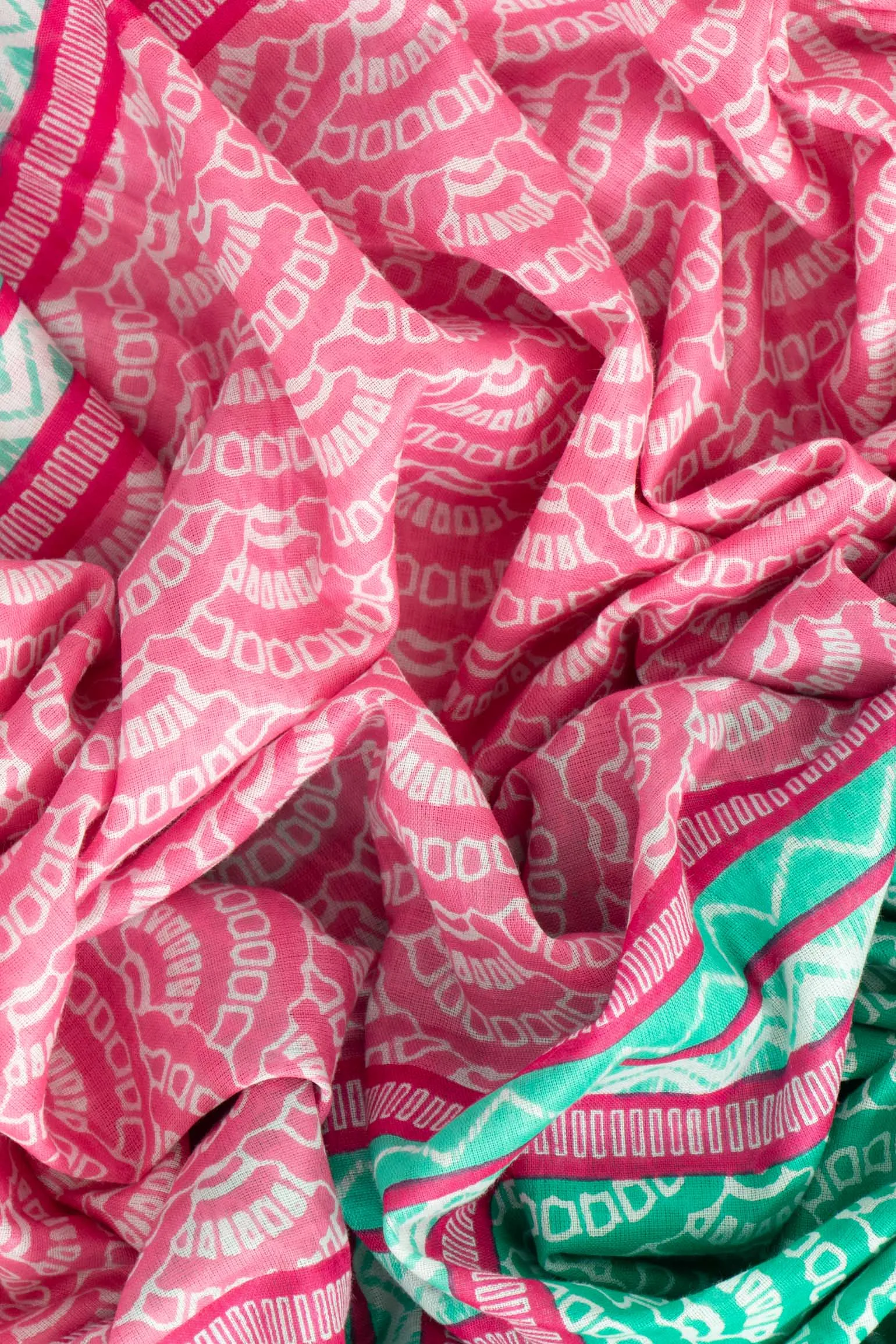 Kaia Lightweight Cotton Scarf - Green/Pink, Fan Colour Block