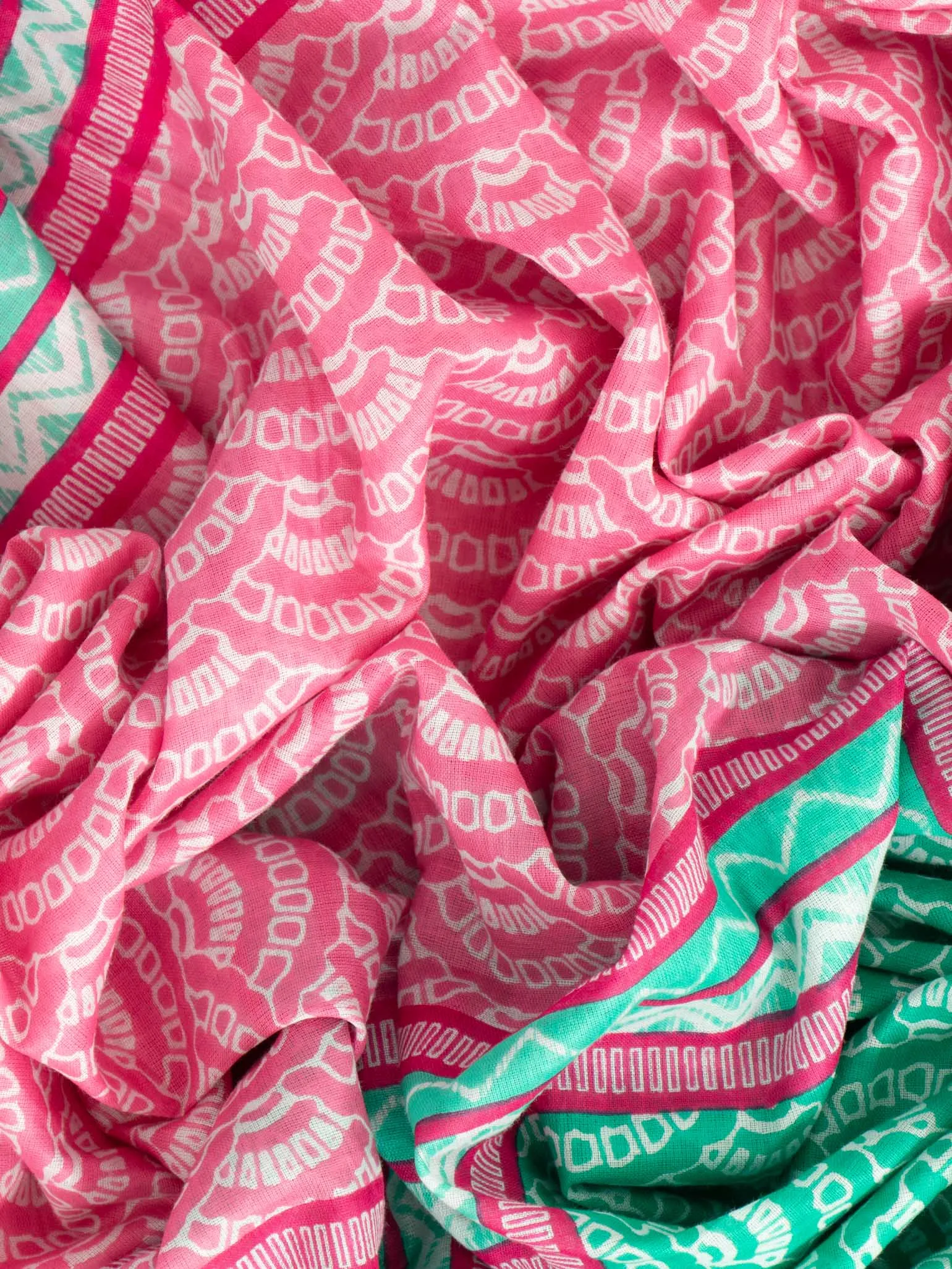 Kaia Lightweight Cotton Scarf - Green/Pink, Fan Colour Block