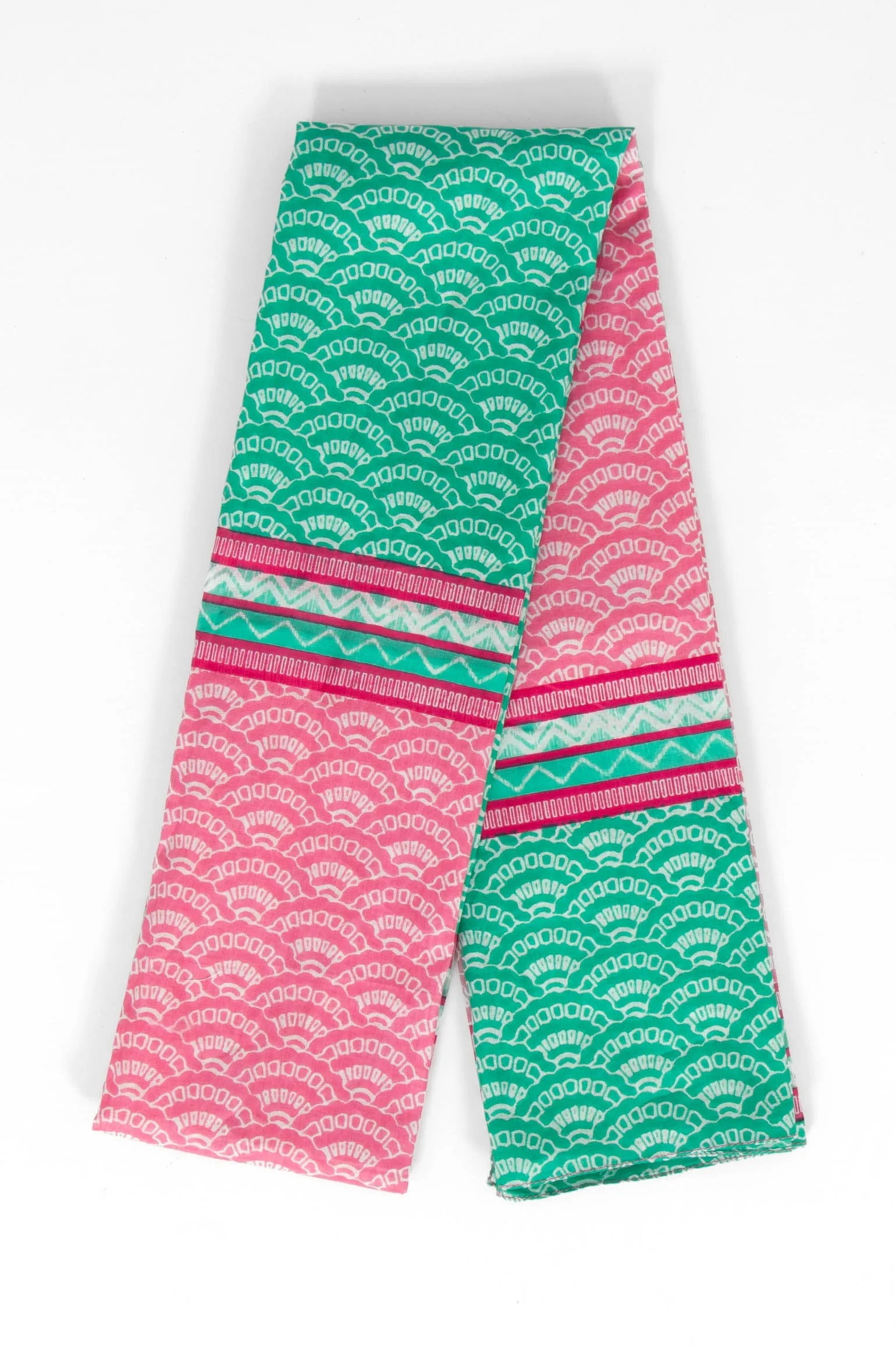 Kaia Lightweight Cotton Scarf - Green/Pink, Fan Colour Block