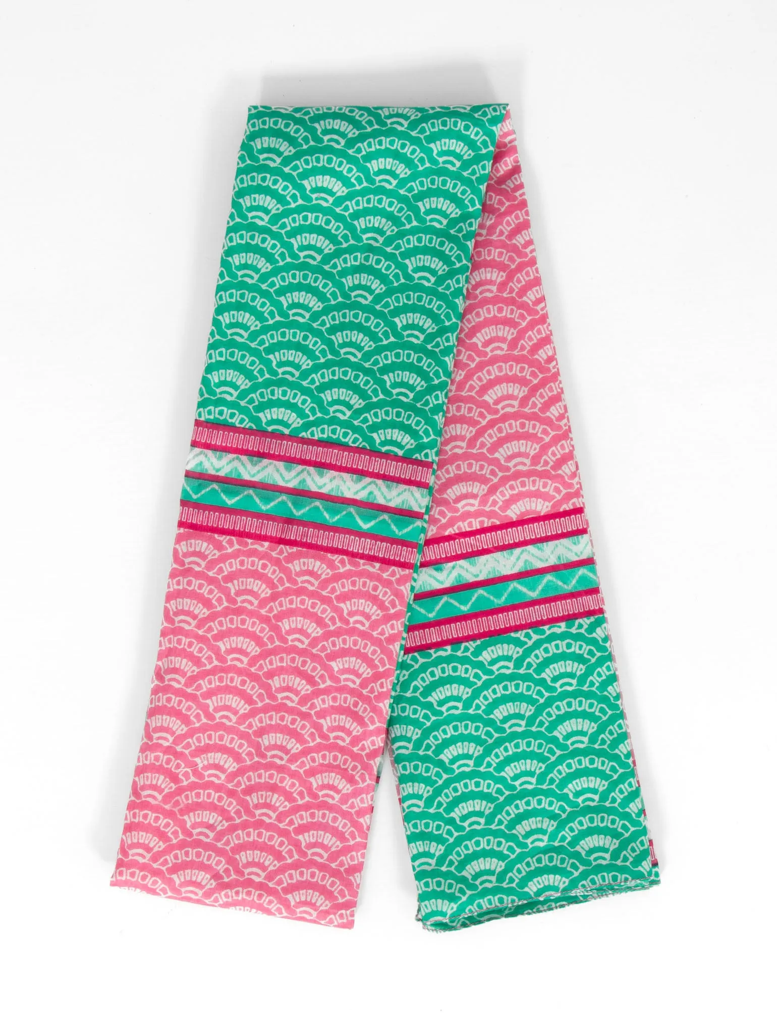 Kaia Lightweight Cotton Scarf - Green/Pink, Fan Colour Block