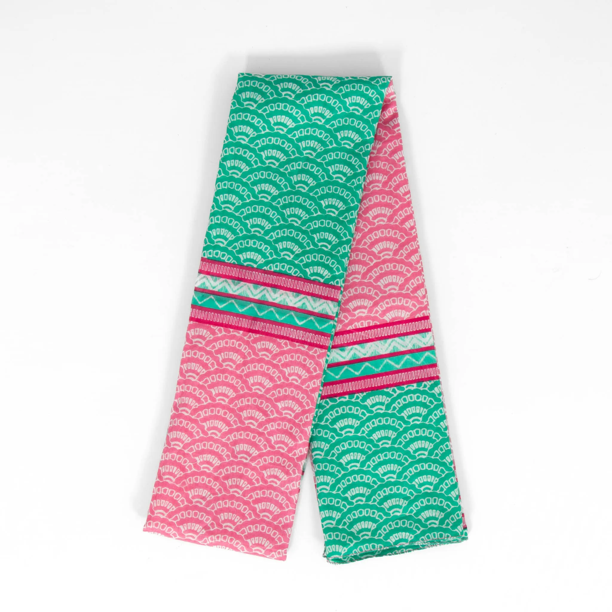 Kaia Lightweight Cotton Scarf - Green/Pink, Fan Colour Block