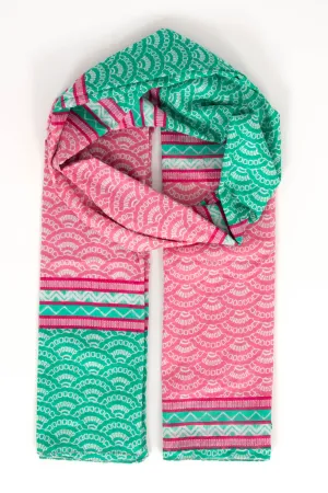 Kaia Lightweight Cotton Scarf - Green/Pink, Fan Colour Block