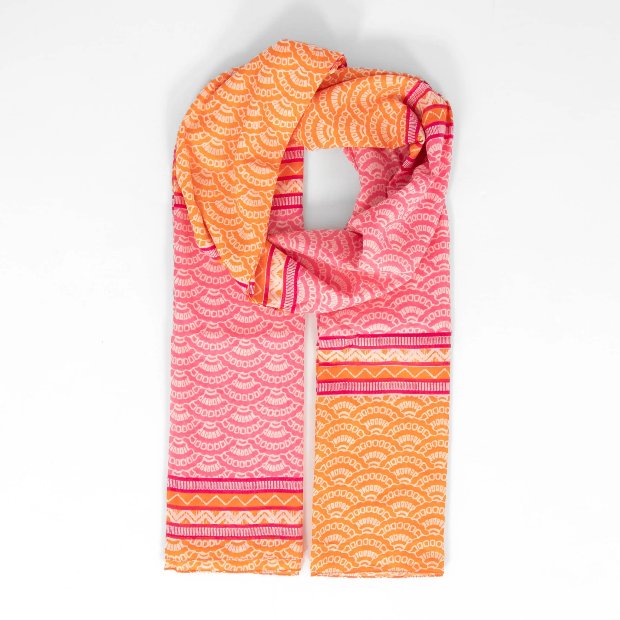 Kaia Lightweight Cotton Scarf - Hot Pink/Orange, Fan Colour Block