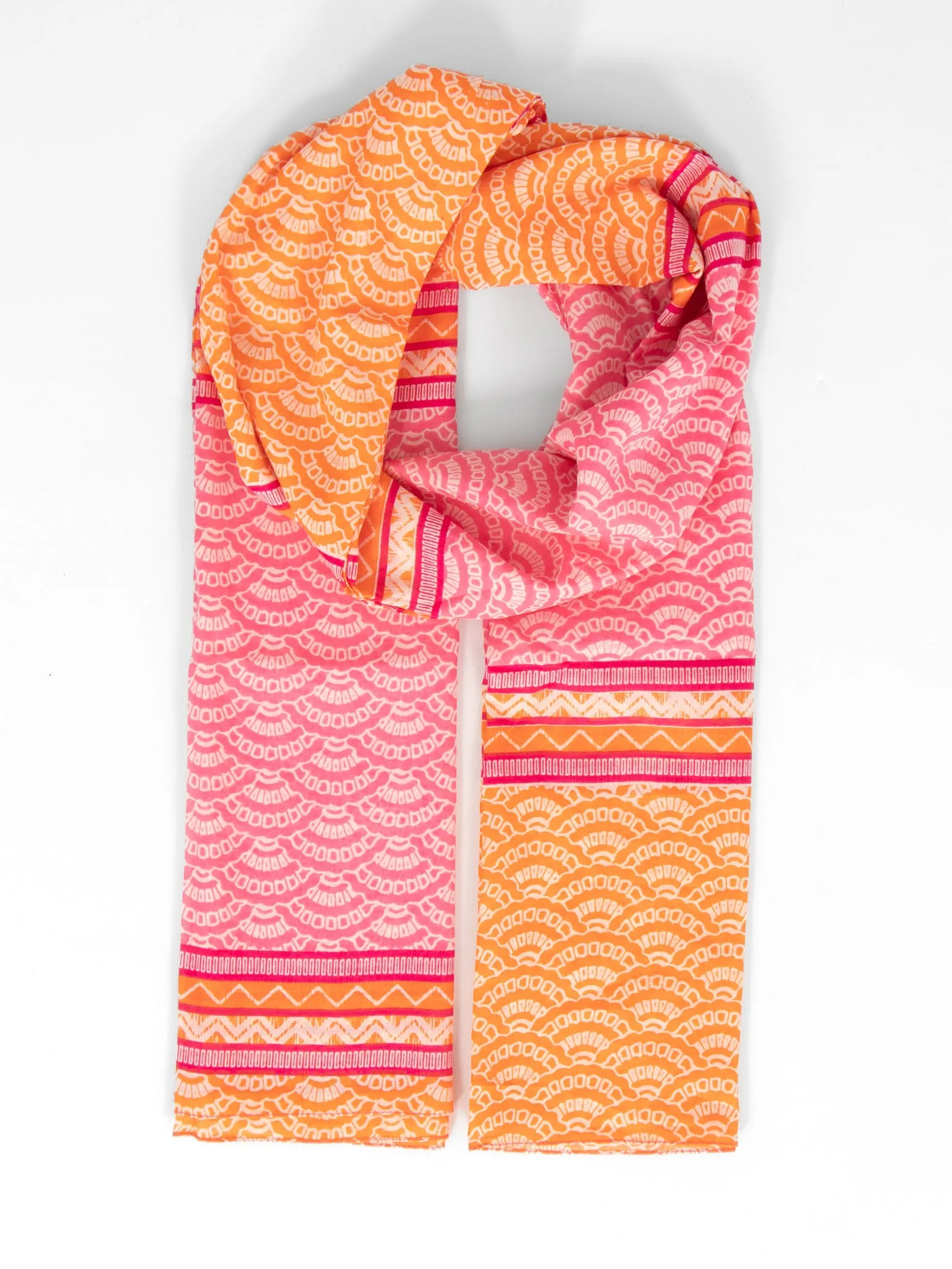 Kaia Lightweight Cotton Scarf - Hot Pink/Orange, Fan Colour Block