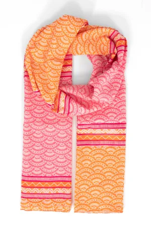 Kaia Lightweight Cotton Scarf - Hot Pink/Orange, Fan Colour Block