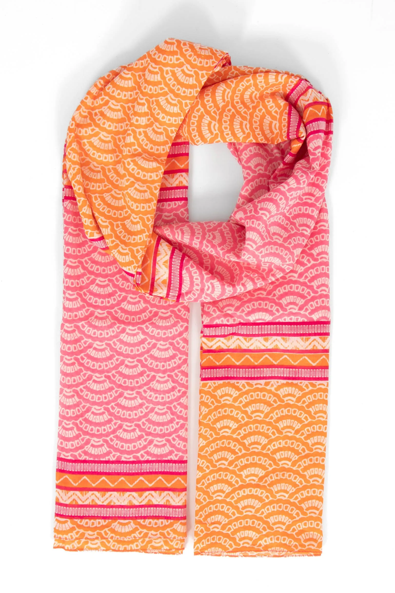 Kaia Lightweight Cotton Scarf - Hot Pink/Orange, Fan Colour Block