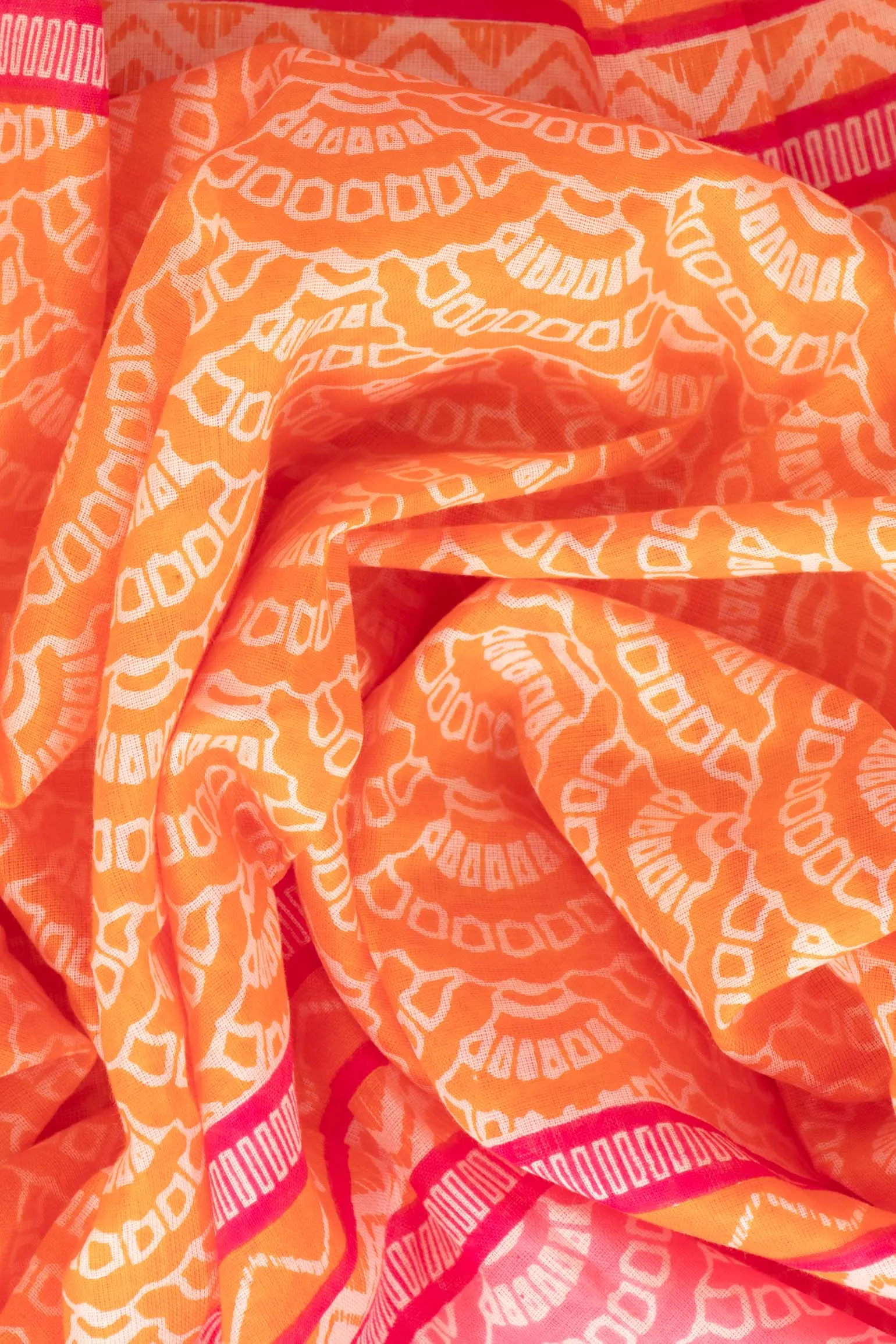 Kaia Lightweight Cotton Scarf - Hot Pink/Orange, Fan Colour Block