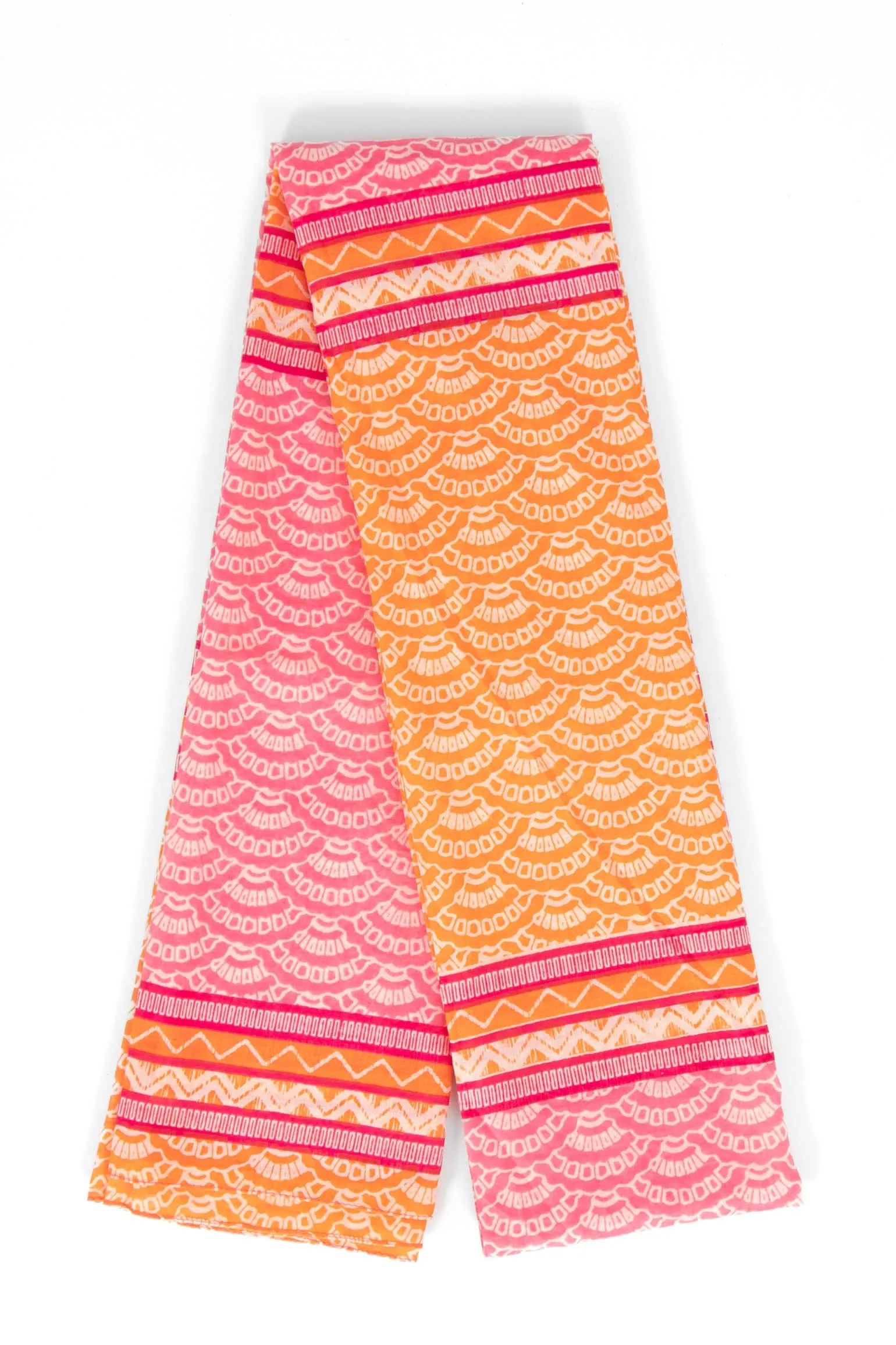 Kaia Lightweight Cotton Scarf - Hot Pink/Orange, Fan Colour Block