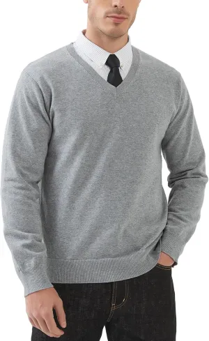 Kallspin Men's V Neck Sweater Pullover Pure Cotton Regular Fit Long Sleeve Knitting Sweaters