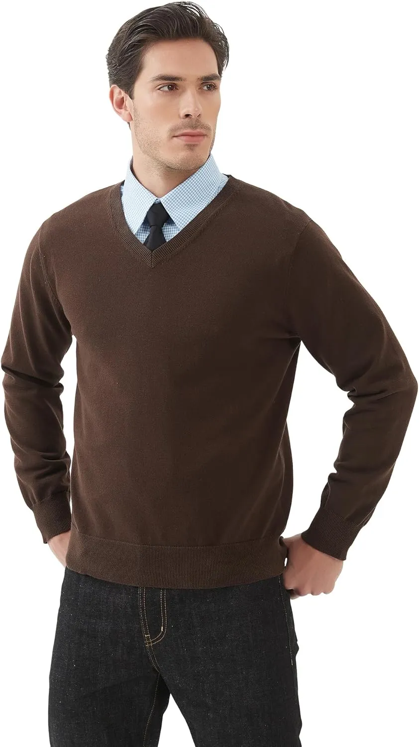 Kallspin Men's V Neck Sweater Pullover Pure Cotton Regular Fit Long Sleeve Knitting Sweaters