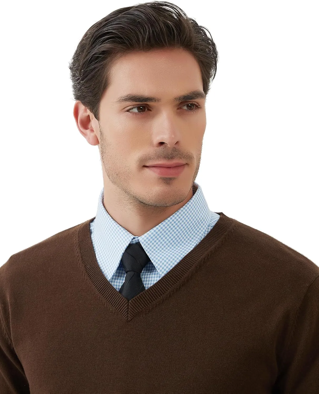 Kallspin Men's V Neck Sweater Pullover Pure Cotton Regular Fit Long Sleeve Knitting Sweaters