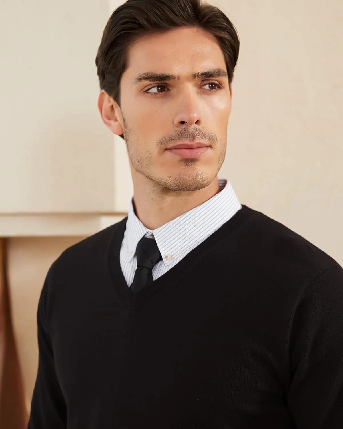 Kallspin Men's V Neck Sweater Pullover Pure Cotton Regular Fit Long Sleeve Knitting Sweaters