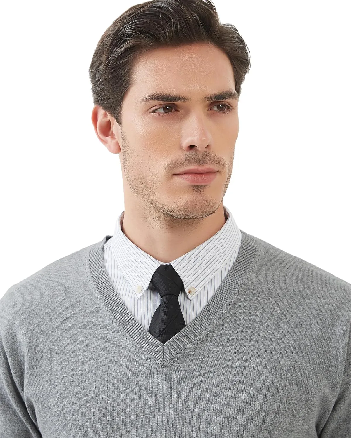 Kallspin Men's V Neck Sweater Pullover Pure Cotton Regular Fit Long Sleeve Knitting Sweaters
