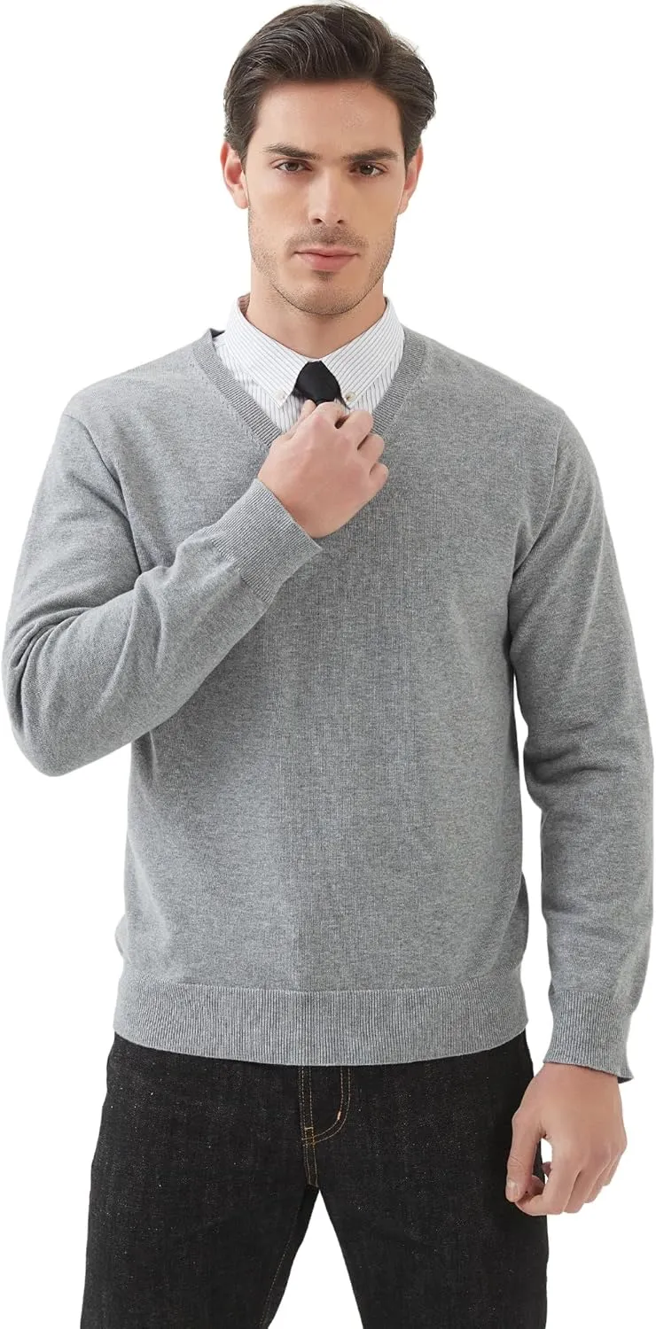 Kallspin Men's V Neck Sweater Pullover Pure Cotton Regular Fit Long Sleeve Knitting Sweaters