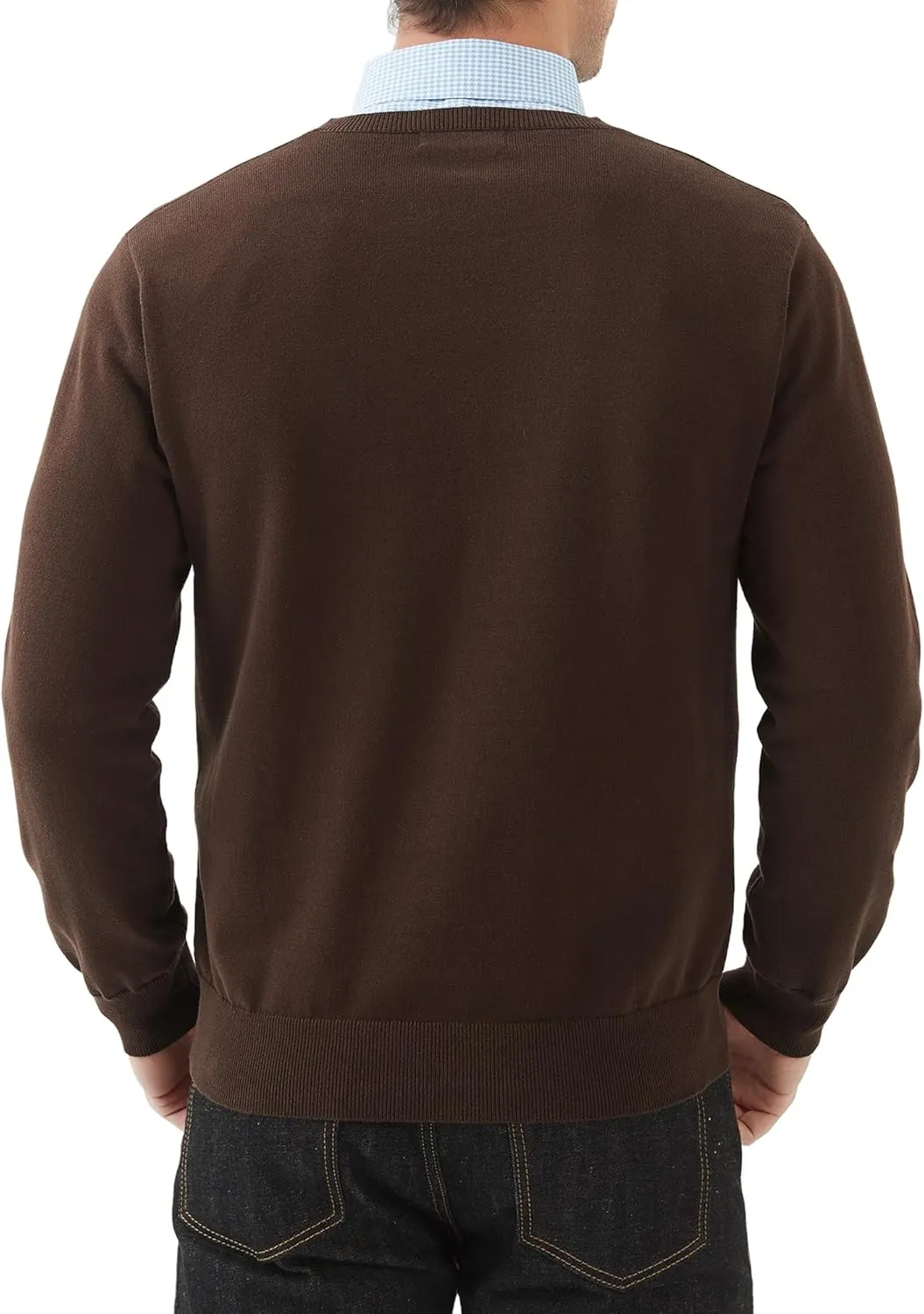 Kallspin Men's V Neck Sweater Pullover Pure Cotton Regular Fit Long Sleeve Knitting Sweaters