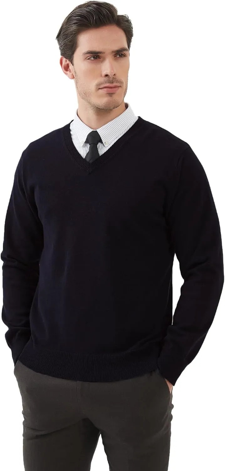 Kallspin Men's V Neck Sweater Pullover Pure Cotton Regular Fit Long Sleeve Knitting Sweaters