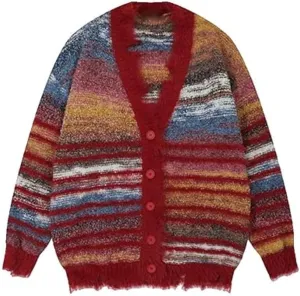 Knitted Sweaters Striped Cardigan V-Neck Button Down Long Sleeve Cardigan Y2K Fall Sweater Outwear Cardigan Unisex