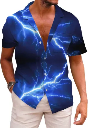 KYKU Men's Casual Button-Down Shirts Hawaiian Shirt Short Sleeve Beach Clothes with Pockets