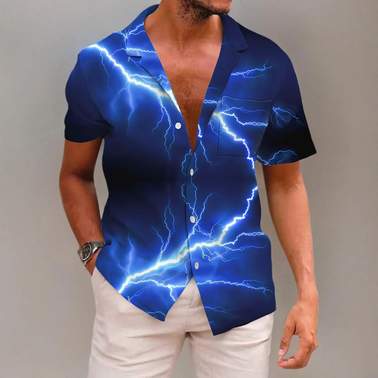 KYKU Men's Casual Button-Down Shirts Hawaiian Shirt Short Sleeve Beach Clothes with Pockets