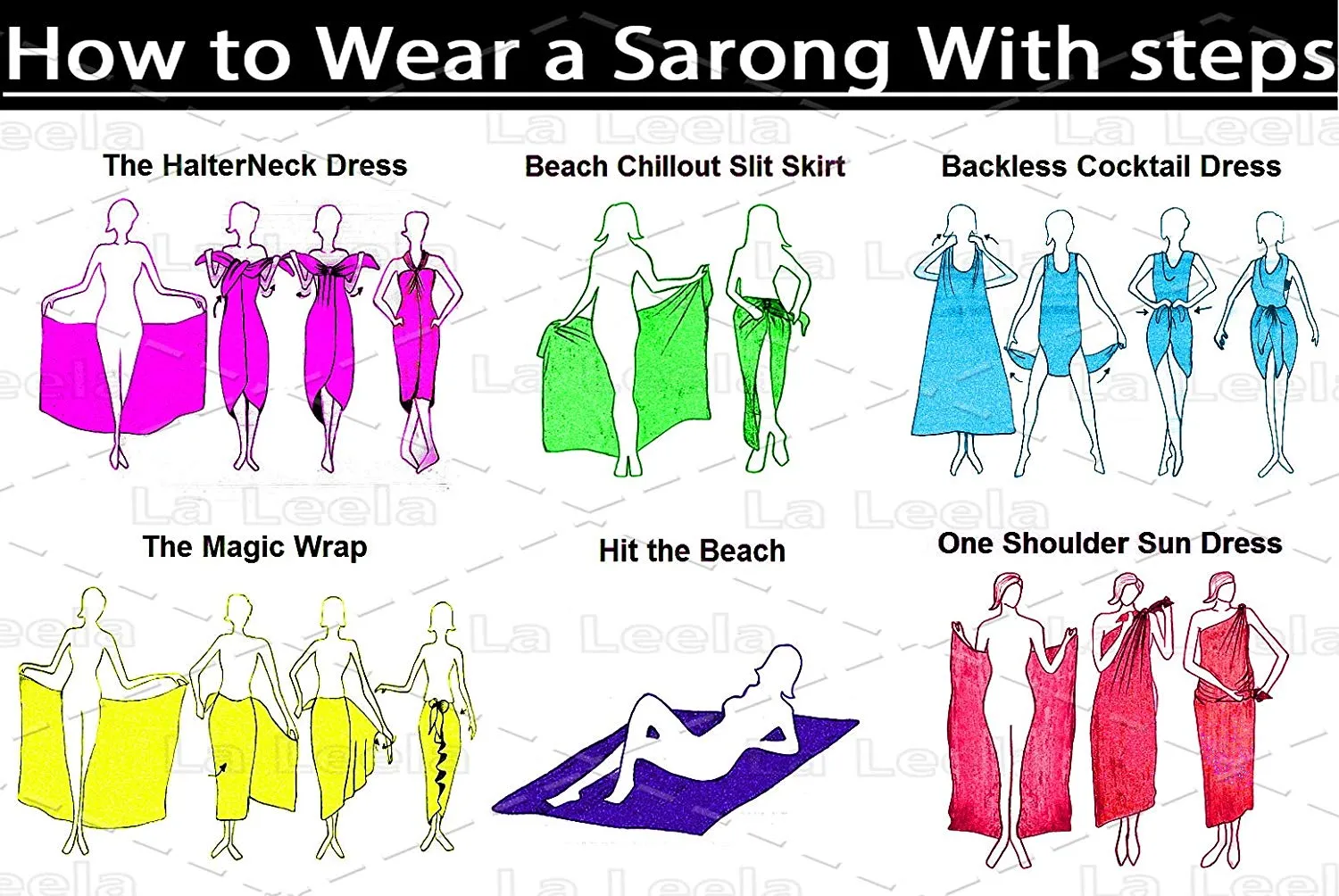 LA LEELA Swimsuit Cover-Up Sarong Beach Wrap Skirt Hawaiian Sarongs for Women Plus Size Large Maxi EJ