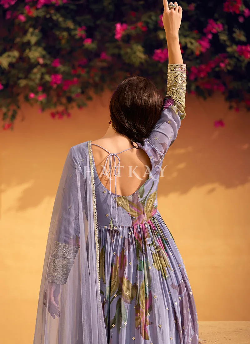 Lavender Embroidered Floral Anarkali Dress