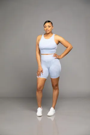 Lets Workout Biker Short Set- Light Blue